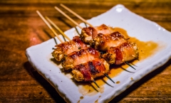 Bacon Wrapped Enoki Mushroom (Enoki-Bekon) Kushi - Ippuku, Berkeley, CA