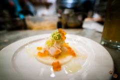 Scallop crudo with parsnip, leek, ikura and preserved lemon - The Walrus and The Carpenter, Seattle, Washington